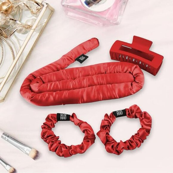 KAV Silk Heatless Curling Rod with Clip and Scrunchie Set, 4pcs set - Picture 2 of 5